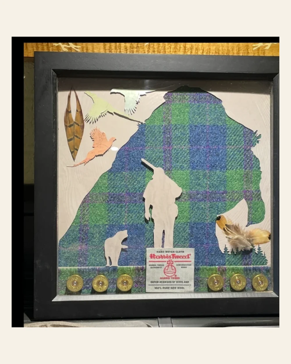 Framed layered Harris Tweed country and gundog artwork